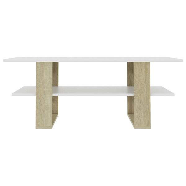 vidaXL Table basse blanc et ch&ecirc;ne sonoma 110x55x42cm bois d'ing&eacute;nierie