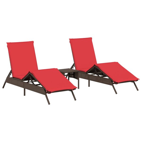 vidaXL Chaises longues lot de 2 avec table marron résine tressée