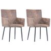 vidaXL Chaises &agrave; manger et accoudoirs lot de 2 marron similicuir daim