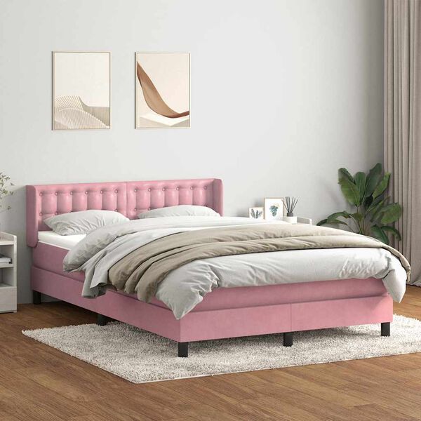 vidaXL Sommier &agrave; lattes de lit avec matelas rose 140x210 cm velours