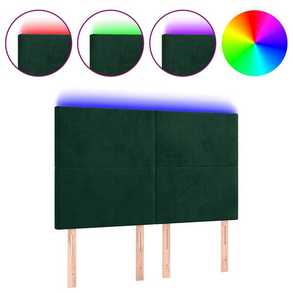 vidaXL T&ecirc;te de lit &agrave; LED Vert fonc&eacute; 144x5x118/128 cm Velours