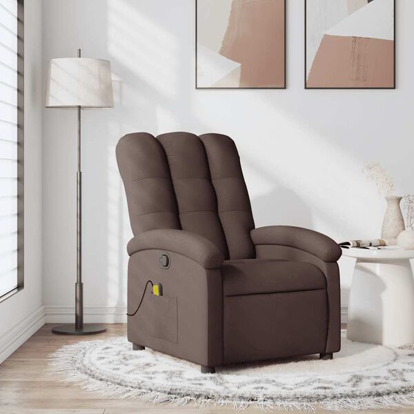 vidaXL Fauteuil de massage inclinable Marron fonc&eacute; Tissu