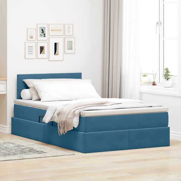 vidaXL Lit de Rangement avec matelas Bleu 120 x 190 cm Velours