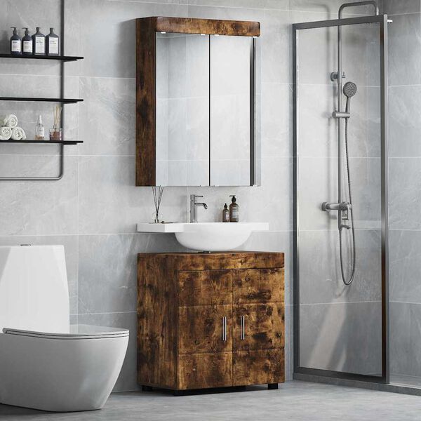 vidaXL Ensemble de mobilier de salle de bain TULUM Ch&ecirc;ne fum&eacute;