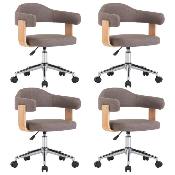 vidaXL Chaises pivotantes &agrave; manger lot de 4 taupe bois courb&eacute; et tissu