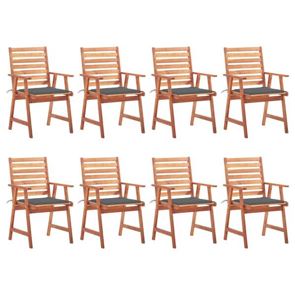 vidaXL Chaises &agrave; manger d'ext&eacute;rieur lot de 8 et coussins Acacia massif