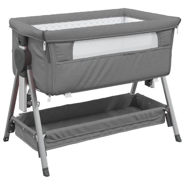 vidaXL Lit pour b&eacute;b&eacute; avec matelas Gris fonc&eacute; Tissu de lin
