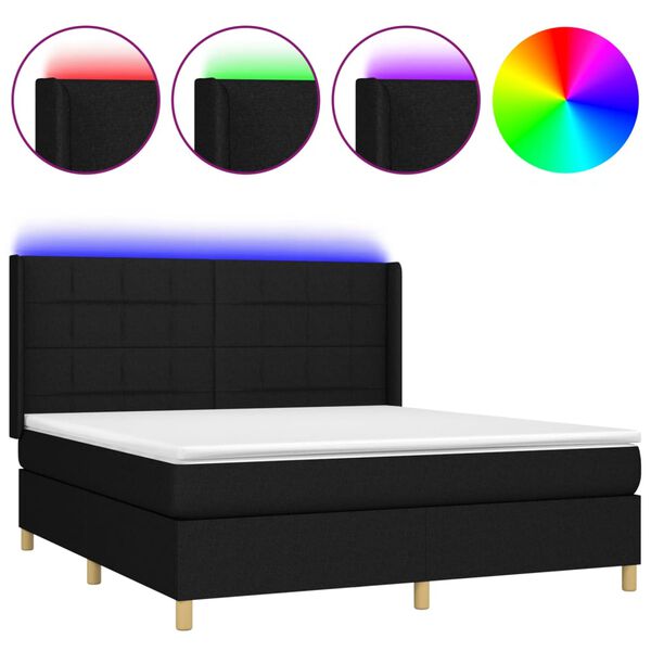 vidaXL Sommier &agrave; lattes de lit matelas et LED Noir 160x200 cm Tissu