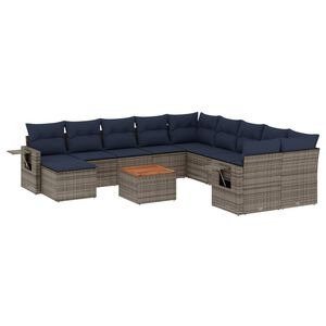 vidaXL Ensemble de canap&eacute; de jardin 12 pcs avec coussins gris r&eacute;sine tress&eacute;e