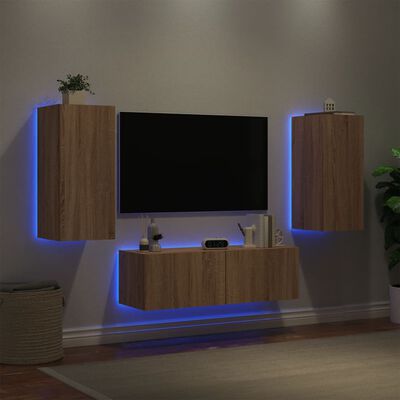 vidaXL Meuble TV muraux 3 pcs avec lumières LED chêne sonoma
