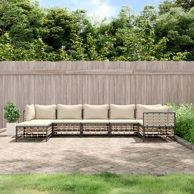 vidaXL Salon de jardin 7 pcs avec coussins anthracite résine tressée