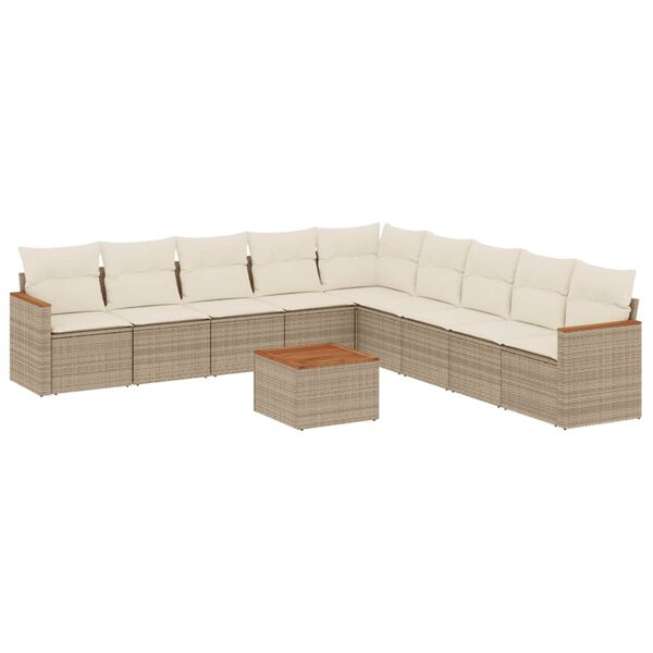 vidaXL Salon de jardin avec coussins 10 pcs beige r&eacute;sine tress&eacute;e