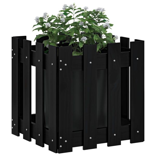 vidaXL Jardini&egrave;re avec design de cl&ocirc;ture noir 40x40x40 cm pin massif
