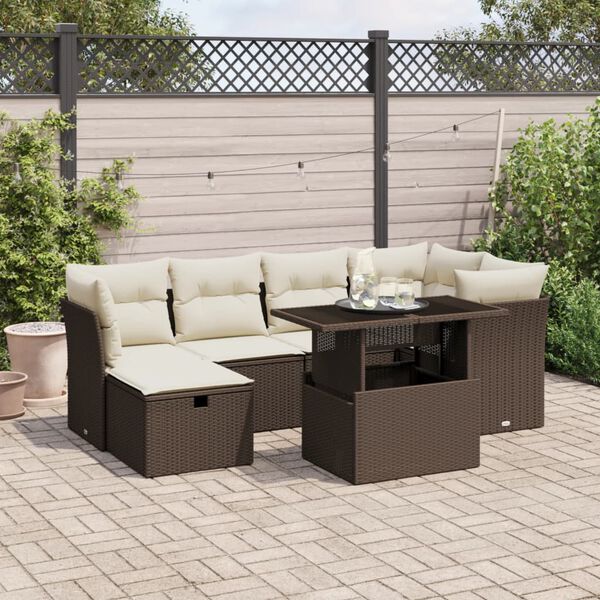 vidaXL Salon de jardin avec coussins 7 pcs marron r&eacute;sine tress&eacute;e
