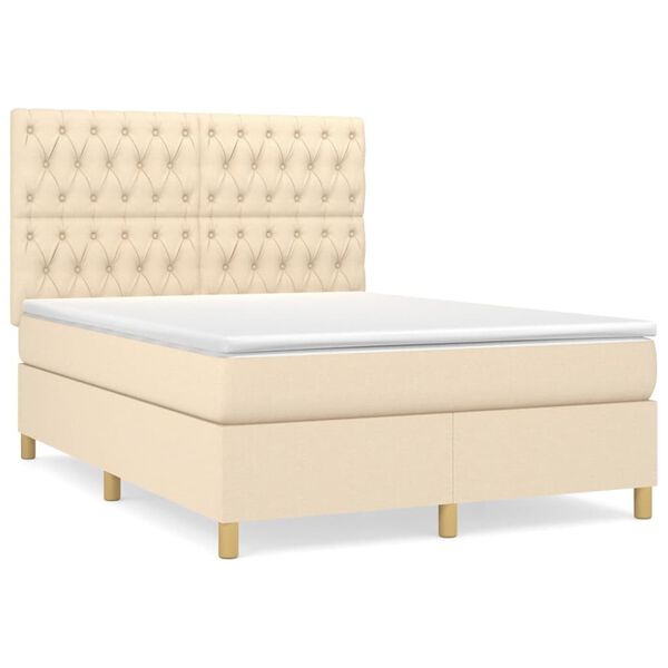 vidaXL Sommier &agrave; lattes de lit avec matelas Cr&egrave;me 140x200 cm Tissu