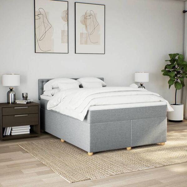 vidaXL Sommier &agrave; lattes de lit avec matelas Gris clair 140x190cm Tissu