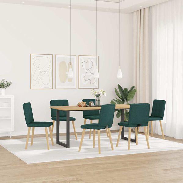 vidaXL Chaises &agrave; manger lot de 6 vert fonc&eacute; tissu