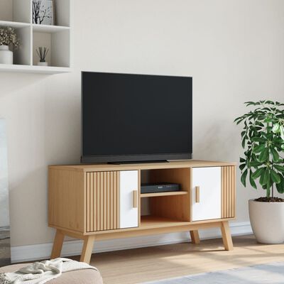 vidaXL Meuble TV OLDEN blanc et marron 114x43x57 cm bois de pin massif
