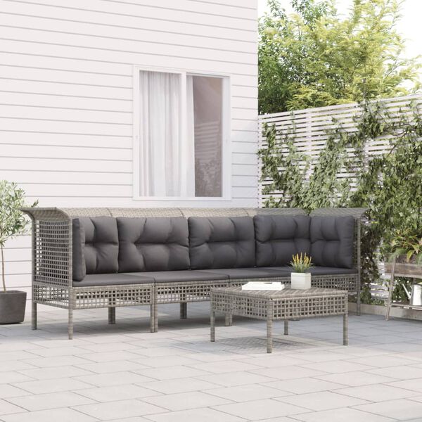 vidaXL Salon de jardin 5 pcs avec coussins Gris Résine tressée