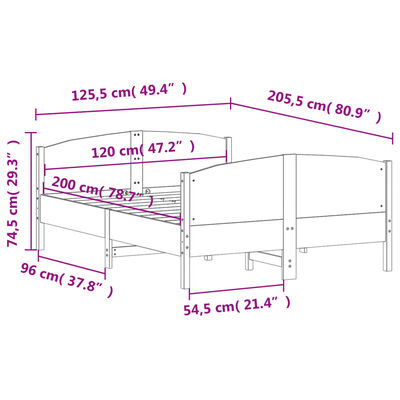 vidaXL Cadre de lit sans matelas blanc 120x200 cm bois de pin massif