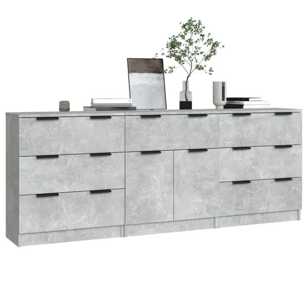 vidaXL Buffets 3 pcs gris béton bois d'ingénierie