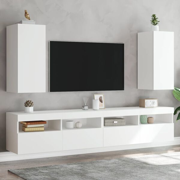 vidaXL Meubles TV muraux avec lumi&egrave;res LED 2 pcs blanc 30,5x35x70 cm