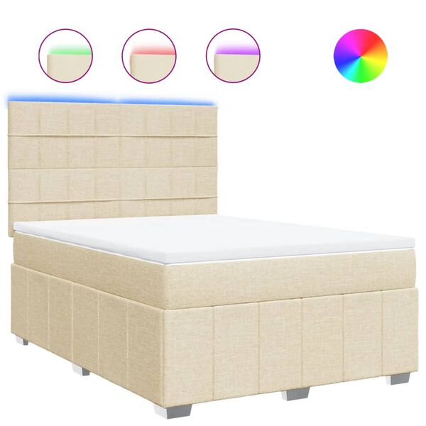 vidaXL Sommier &agrave; lattes de lit avec matelas Cr&egrave;me 140x200 cm Tissu