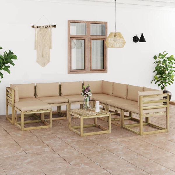 vidaXL Salon de jardin 9 pcs avec coussins bois de pin impr&eacute;gn&eacute;