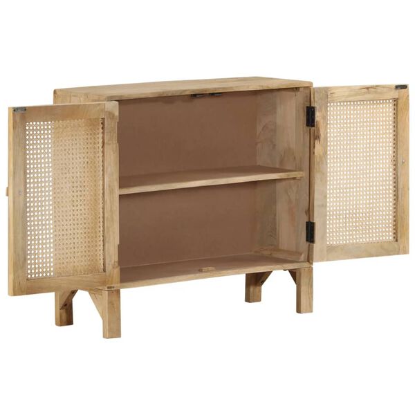 vidaXL Buffet 80x30x73 cm Bois de manguier massif et canne naturelle
