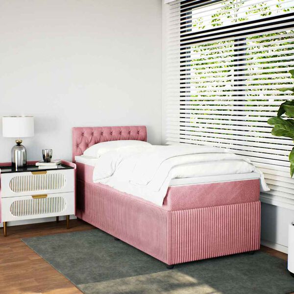 vidaXL Sommier &agrave; lattes de lit avec matelas Rose 100x200 cm Velours