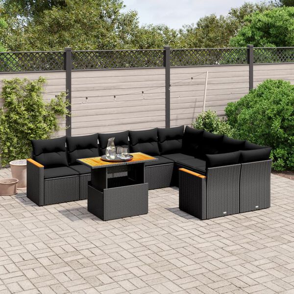 vidaXL Salon de jardin 10 pcs avec coussins noir r&eacute;sine tress&eacute;e