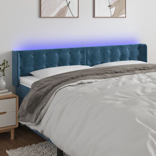 vidaXL T&ecirc;te de lit &agrave; LED Bleu fonc&eacute; 203x16x78/88 cm Velours