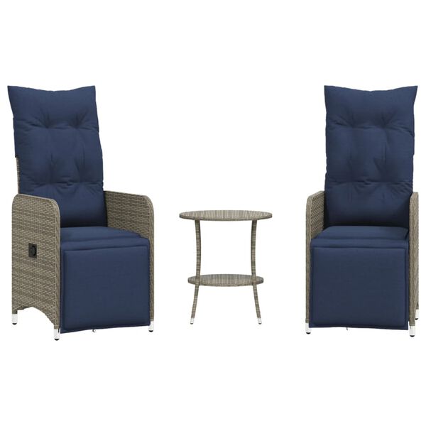 vidaXL Lot de 2 chaises de jardin inclinables avec Table en r&eacute;sine tress&eacute;e grise