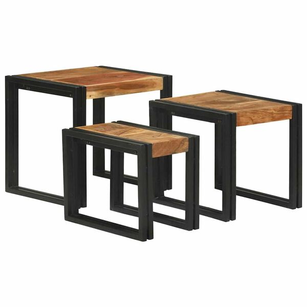vidaXL Table Gigogne 3 pcs Bois d'acacia massif et m&eacute;tal
