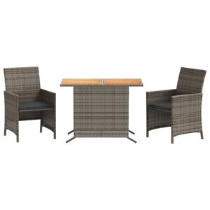 vidaXL Ensemble de bistro 3 pcs avec coussins gris r&eacute;sine tress&eacute;e
