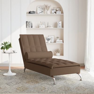 vidaXL Chaise longue de massage avec traversin marron tissu