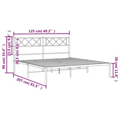 vidaXL Cadre de lit métal sans matelas avec tête de lit noir 120x200cm