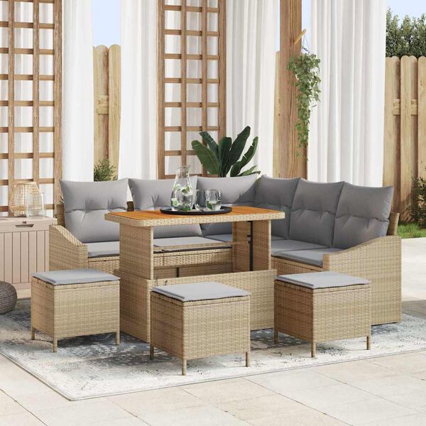 vidaXL Ensemble de canap&eacute; de jardin 9 pcs Beige Poly rotin