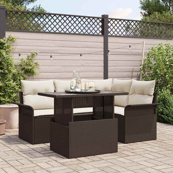 vidaXL Ensemble de canap&eacute; de jardin 5 pcs Marron Poly rotin