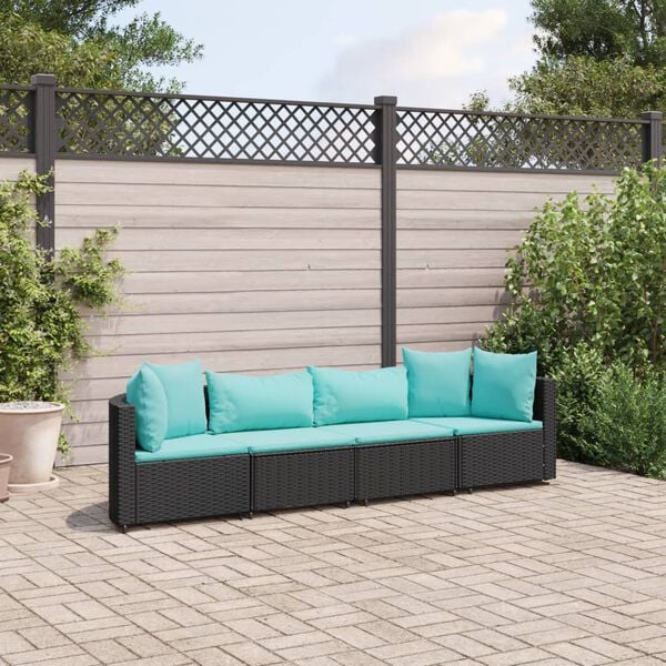 vidaXL Salon de jardin 4 pcs avec coussins noir r&eacute;sine tress&eacute;e