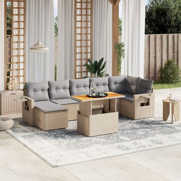 vidaXL Salon de jardin avec coussins 8 pcs beige résine tressée