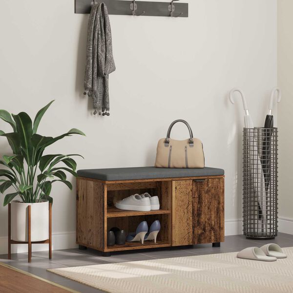 vidaXL Banc d'entr&eacute;e avec coussin Uni Bois ancien 80 x 38 x 46 cm