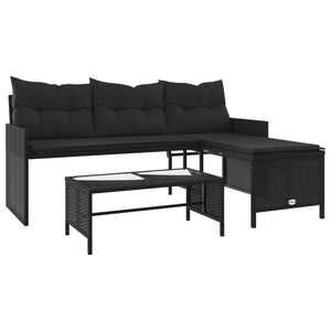 vidaXL Canap&eacute; de jardin avec table et coussins en forme de L noir