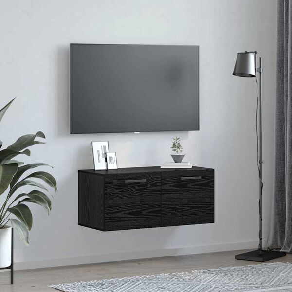 vidaXL Meuble mural Ch&ecirc;ne noir 80 x 36.5 x 35 cm Bois d'ing&eacute;nierie