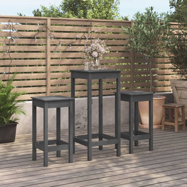 vidaXL Ensemble de bar 3 pcs Gris Bois de pin massif