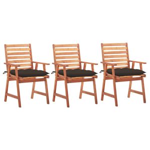 vidaXL Chaises &agrave; manger d'ext&eacute;rieur lot de 3 et coussins Acacia massif