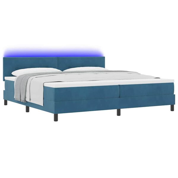 vidaXL Lit &agrave; ressort LED avec matelas Bleu fonc&eacute; 200 x 200 cm Velours