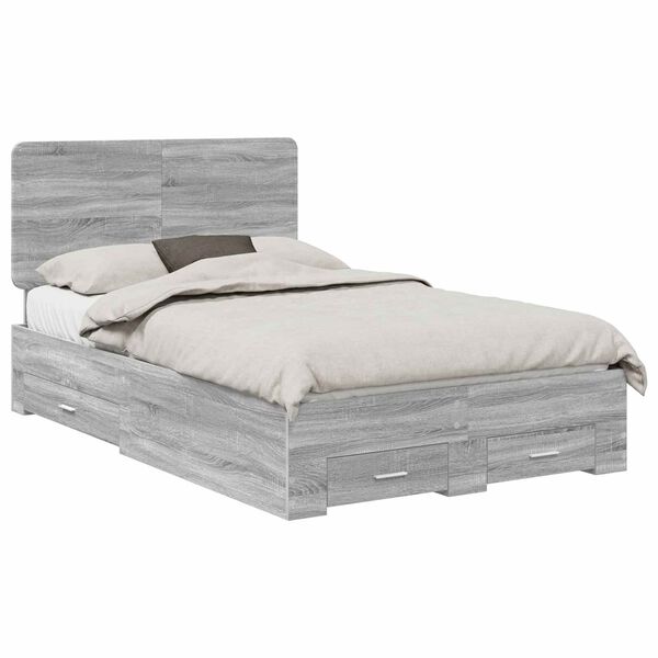 vidaXL Cadre de lit Gris Sonoma 135 x 190 cm Bois d'ing&eacute;nierie