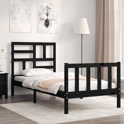vidaXL Cadre de lit et tête de lit noir 100x200 cm bois massif