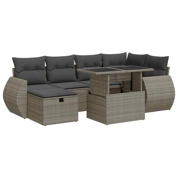 vidaXL Salon de jardin avec coussins 7 pcs gris r&eacute;sine tress&eacute;e
